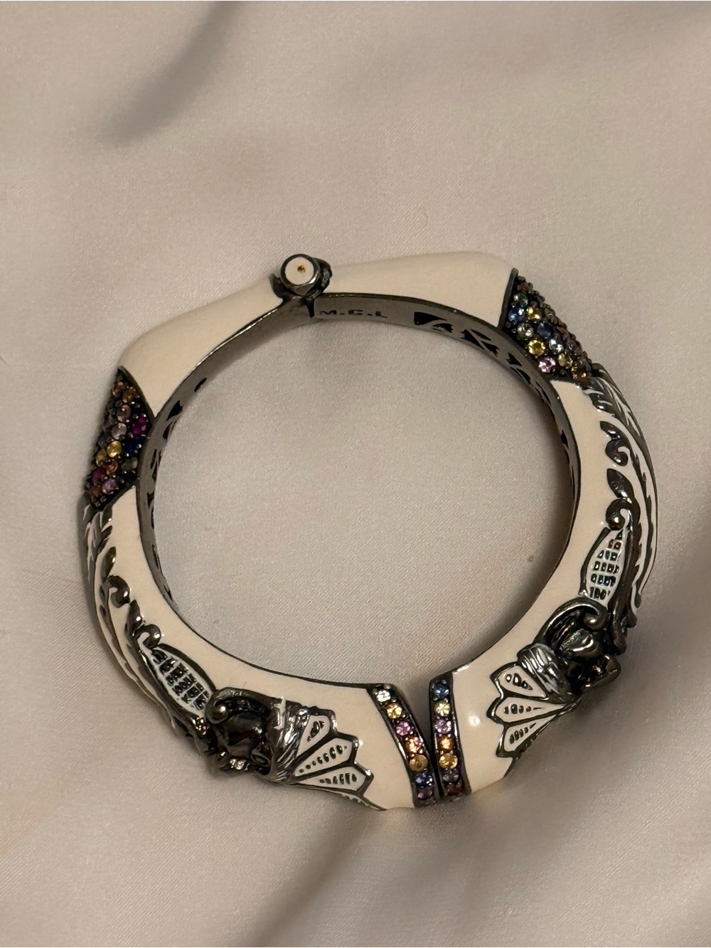 Sterling Silver and Ivory Tone Mythic Face Bracelet with Sapphires MCL - Picture 3 of 3